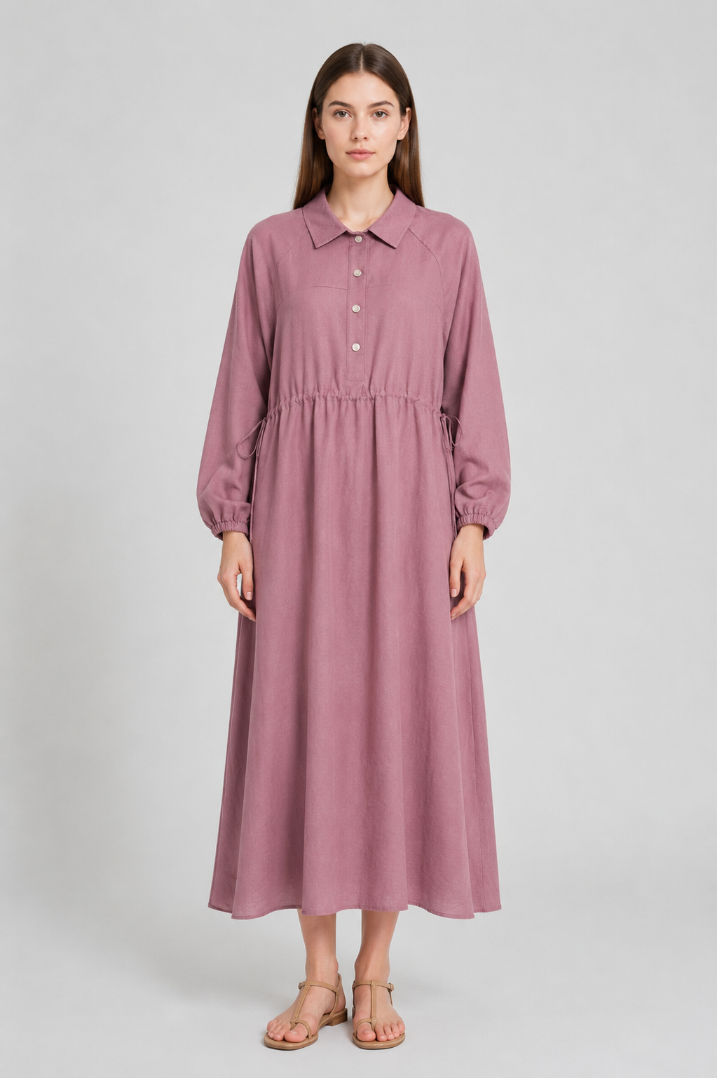 Reglan Kollu Beli Tünelli Elbise 0036450 - Gül