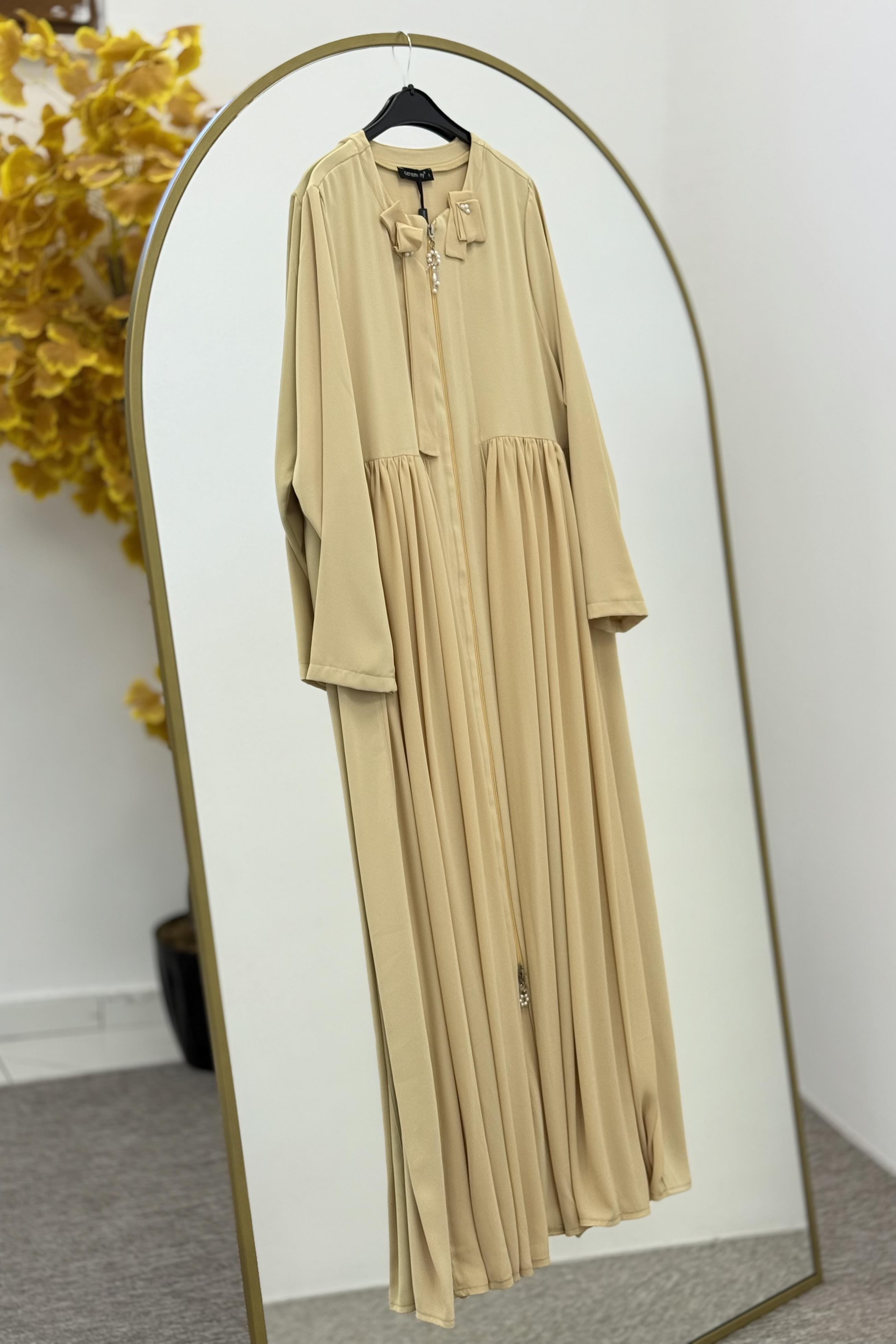 Ceremony S-5859 Fermuar Ve Yakası İnci Detaylı Vien Kap - Saman