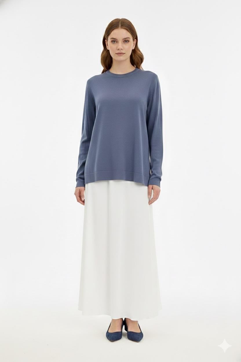 Nuss 902 Etek Üstü Oval Kesim Tunik - İndigo