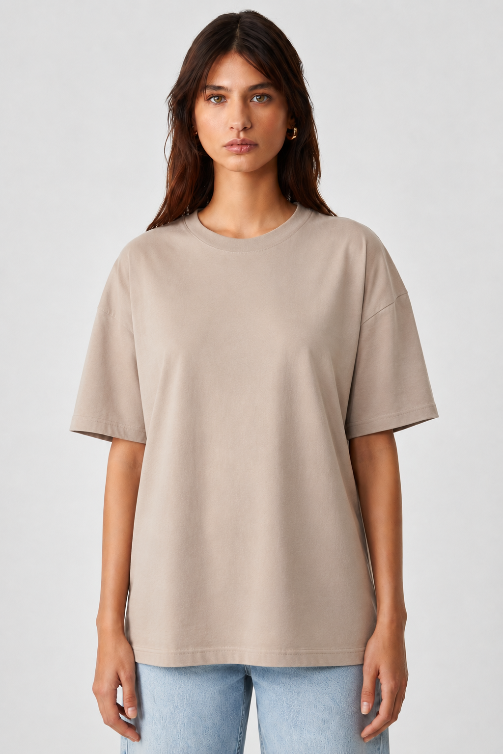 Bisiklet Yaka Basic Tshirt 4026 - Bej