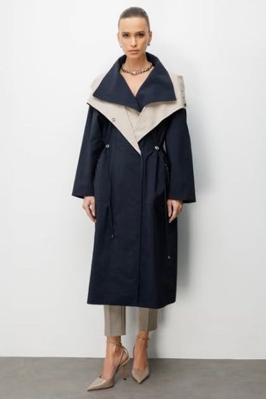 Trenç 3626 Çift Renk Detay Trenç - Lacivert