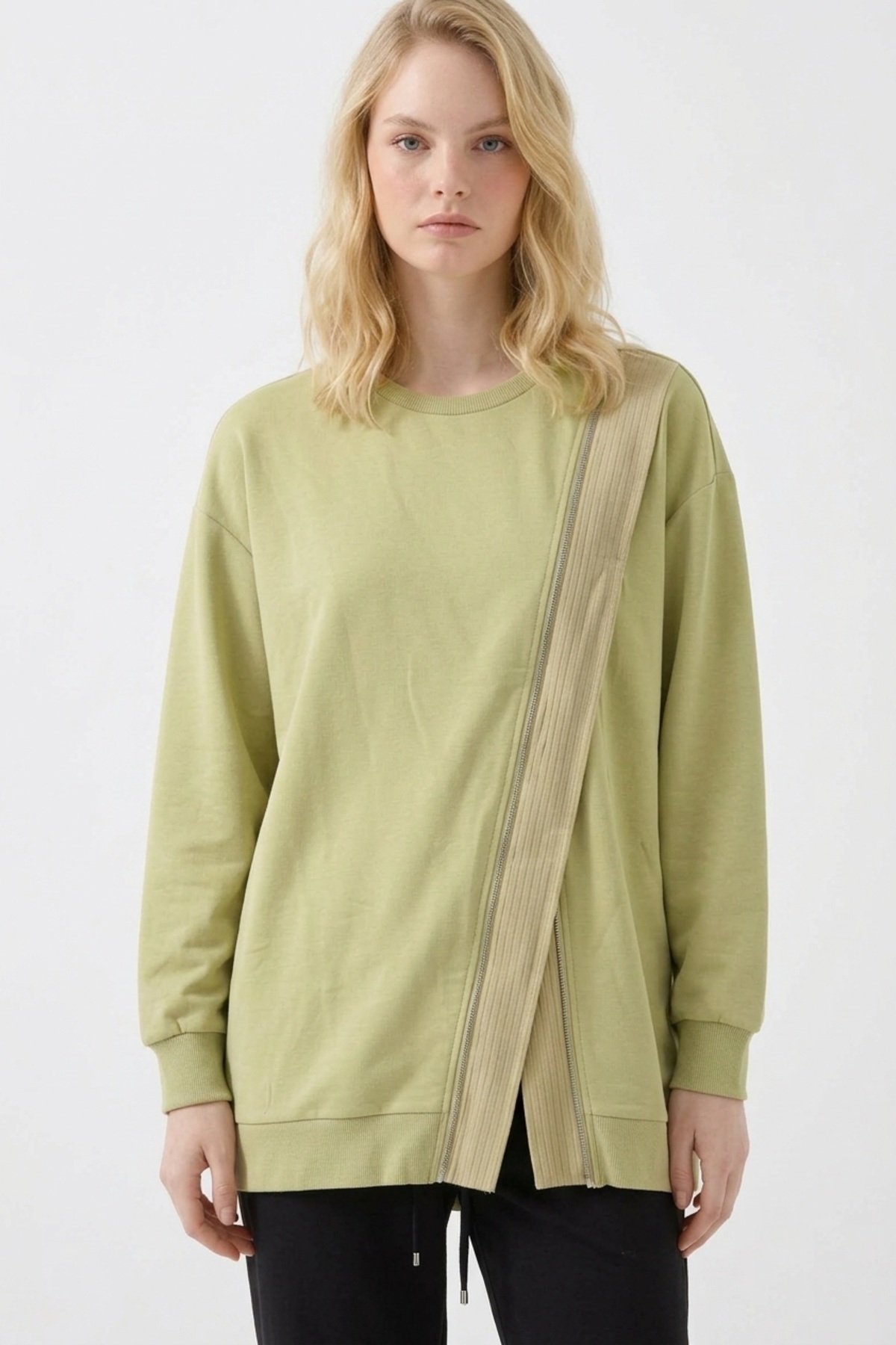 Fermuar Detaylı Tunik 10771 Olive Tunik PUANE 