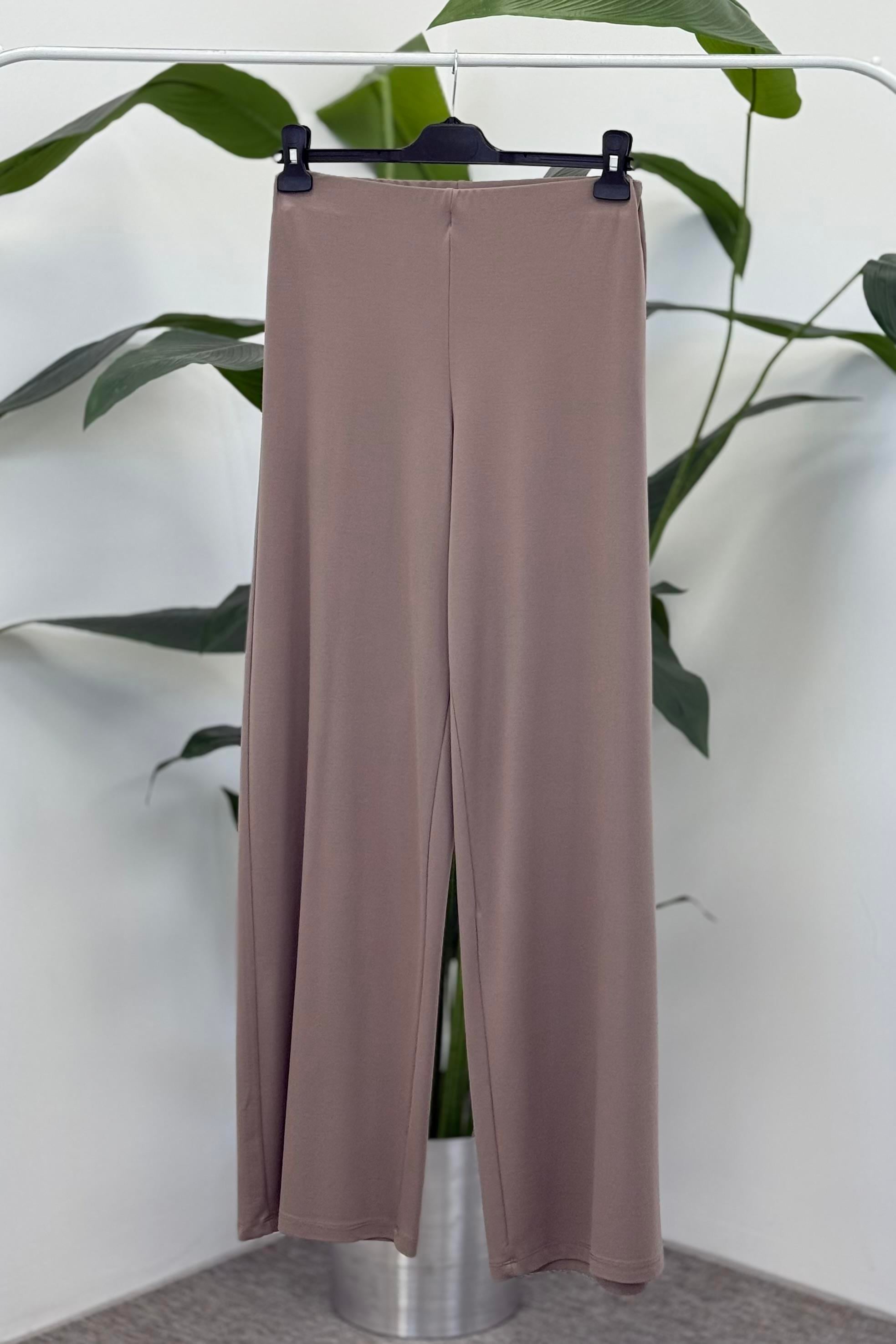 Ceremony 6326 Beli Düz Lastikli Bambu Pantolon - Vizon