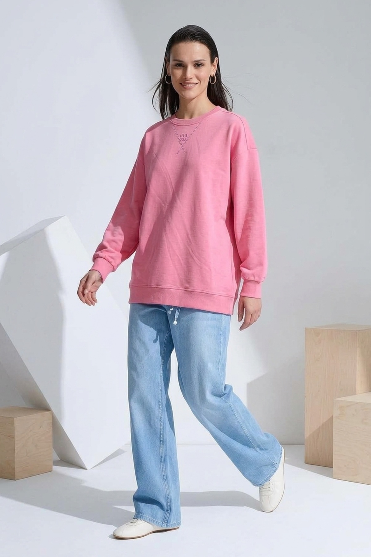 Taş Ve Nakış Detaylı S-Shırt 0038045 Pembe Tunik İKOLL 