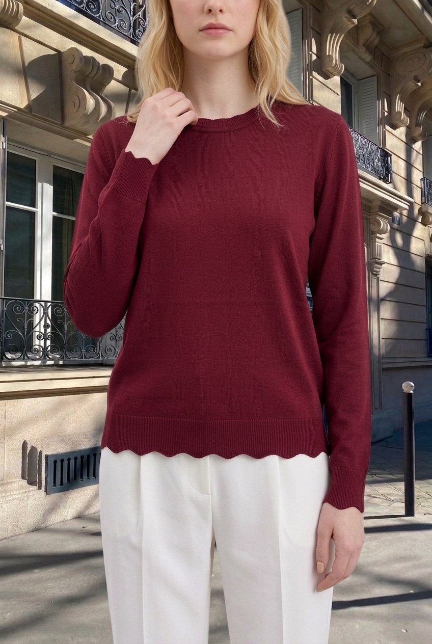 Kesik Detay Bluz 35226 Bordo