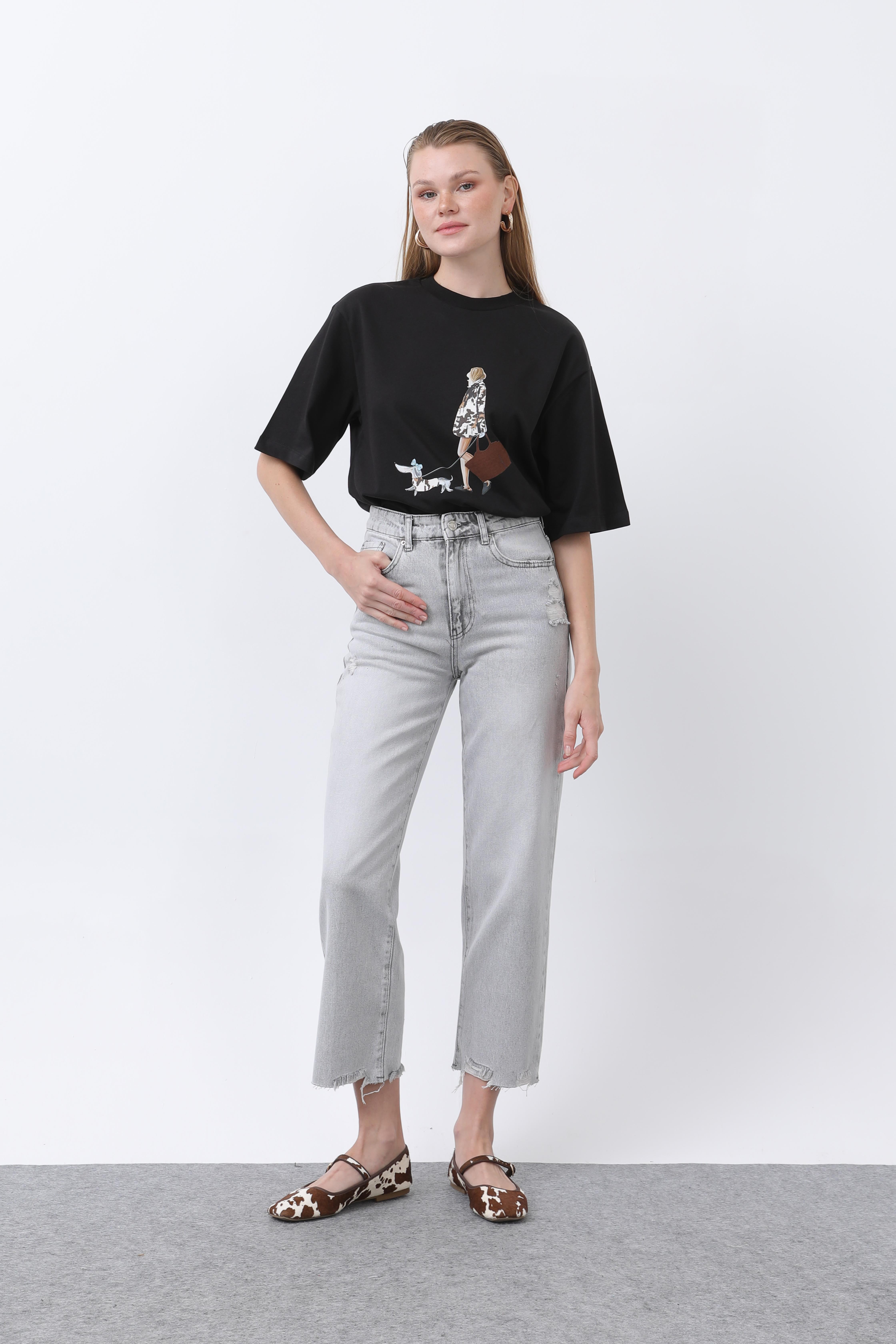 PUANE Figürlü Tişört 32254 - Siyah Figürlü Tişört 32254 - Bilen Giyim T-shirt 