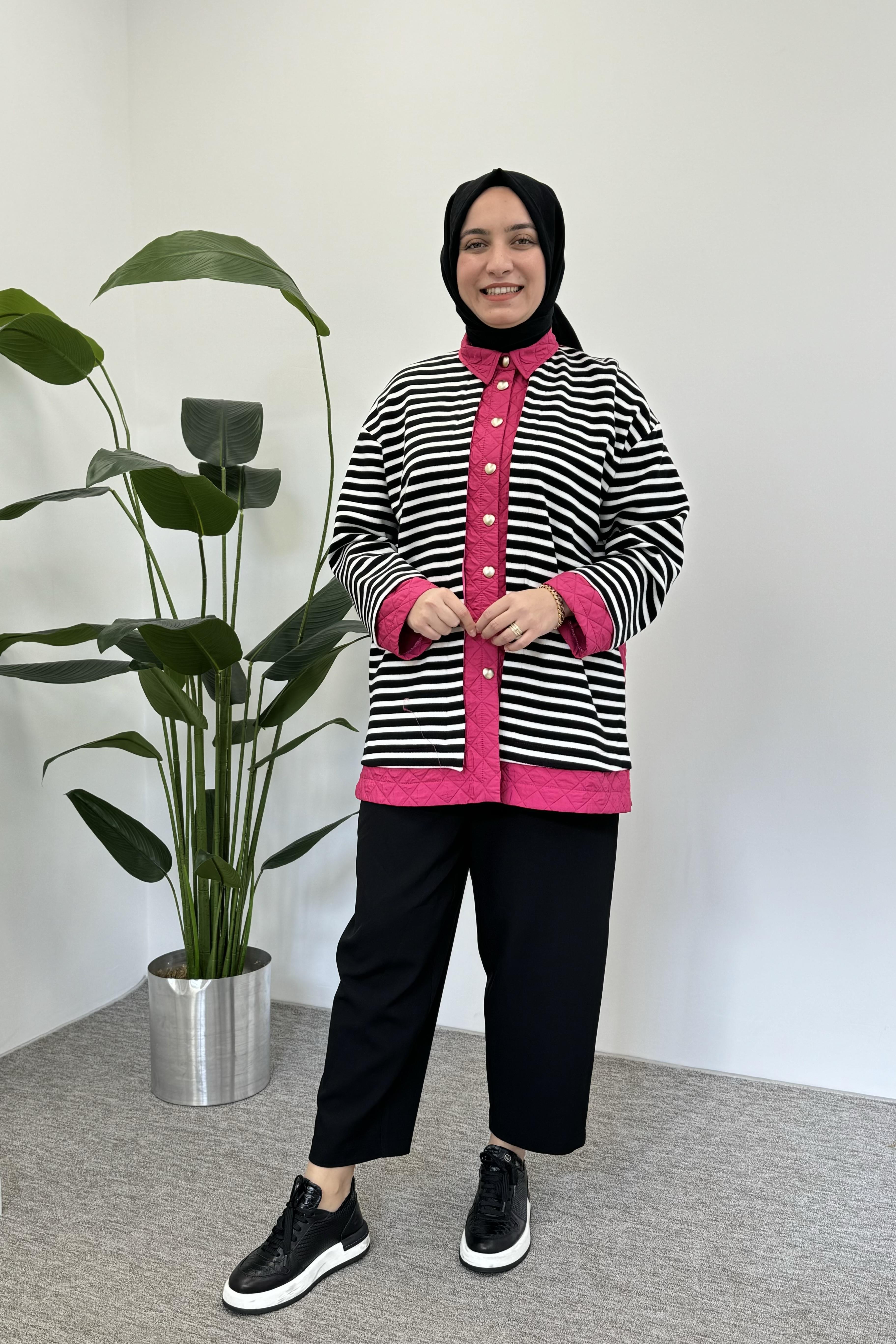 Ghisa 3966 Çizgi Detaylı Çıtçıtlı Kap - Pembe