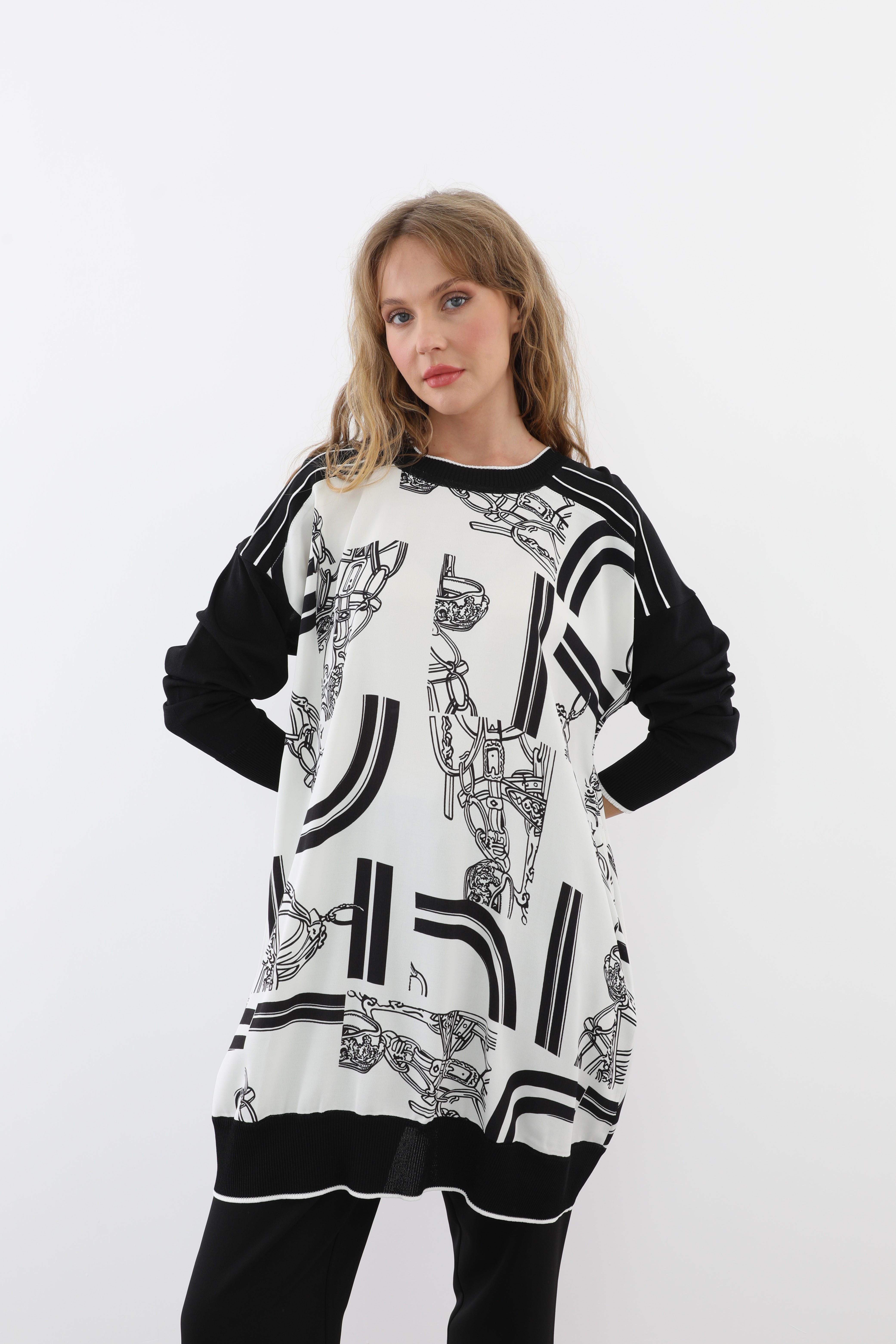 GHİSA Ghisa 4806 Zincir Kemer Desen Tunik - Ekru Ghisa 4806 Zincir Kemer Desen Tunik - Ekru - Bilen Giyim Tunik 