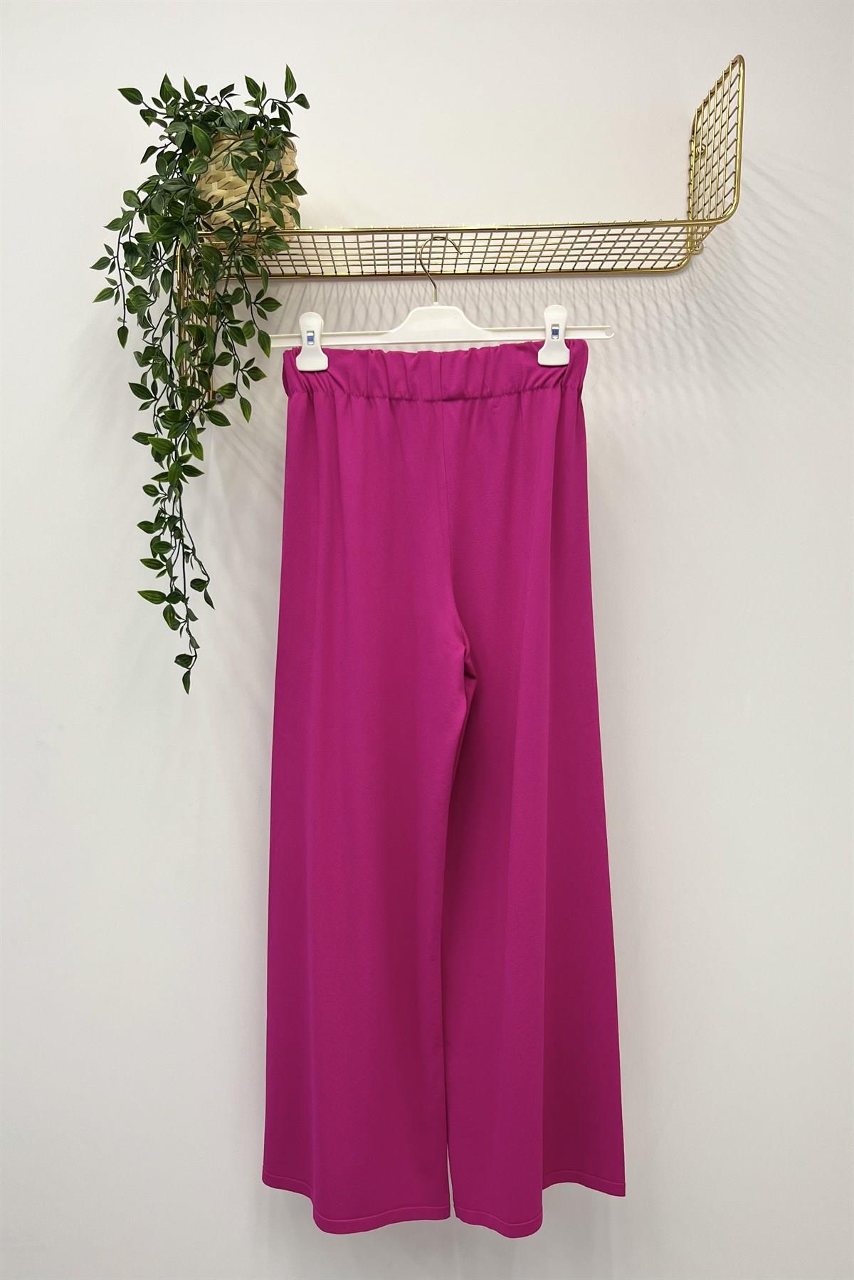 İNVEE İnvee 5749 Bol Paça Triko Pantolon - Fuşya  Pantolon