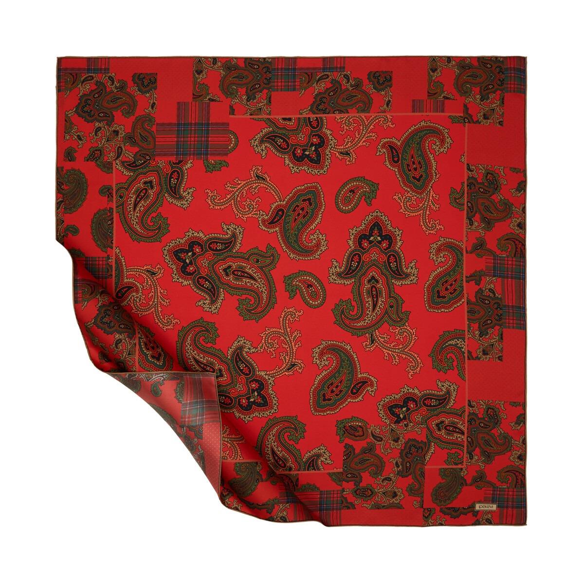 İPEKEVİ İpekevi 01221 Patchwork Desenli Tivil İpek Eşarp - Osmanlı Kırmızısı İpekevi 01221 Patchwork Desenli Tivil İpek Eşarp - Bilen Giyim Eşarp 