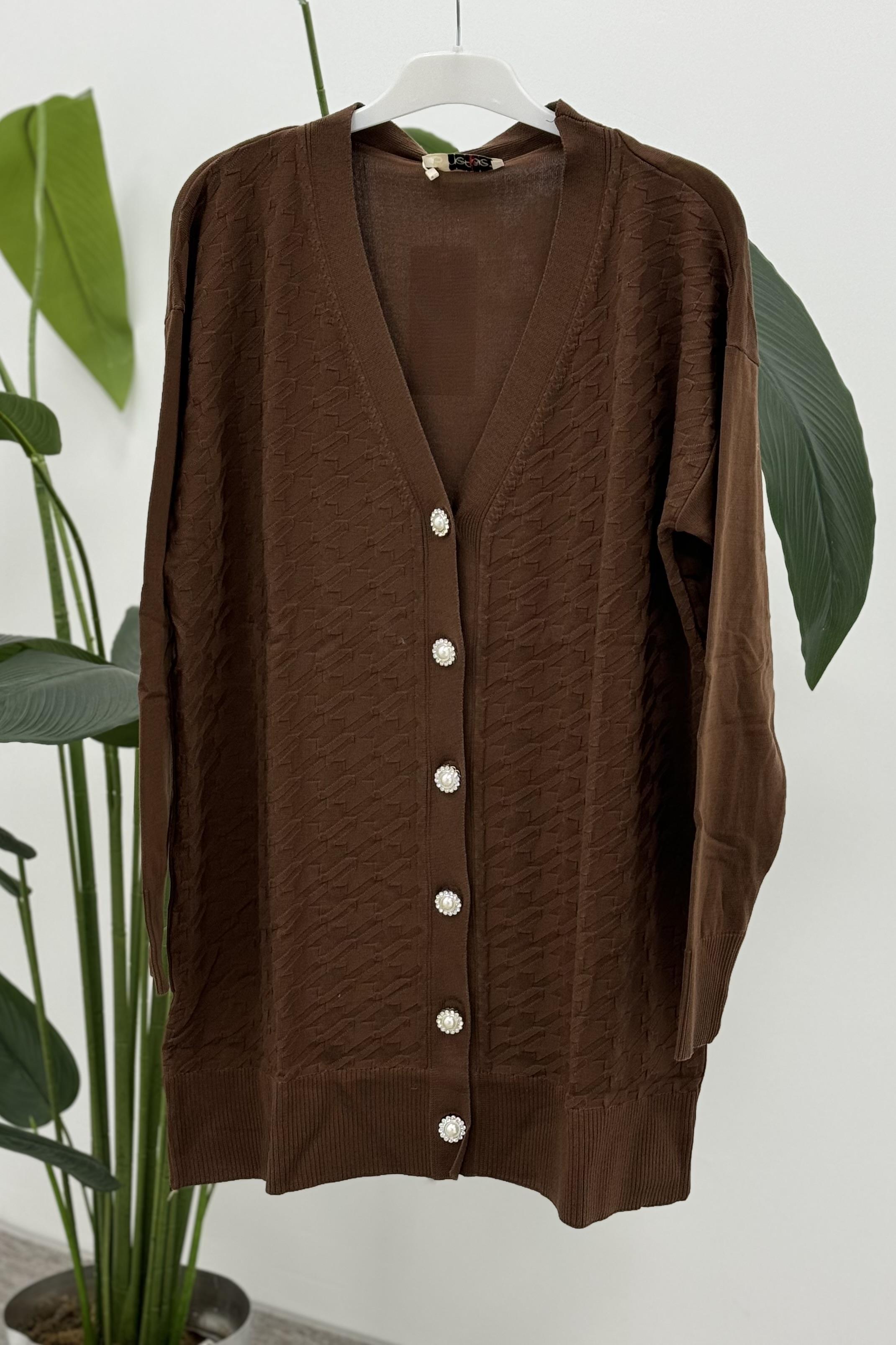 NEFİSE Kaz Ayağı Desen Hırka 140175 - Kahve  Hırka 