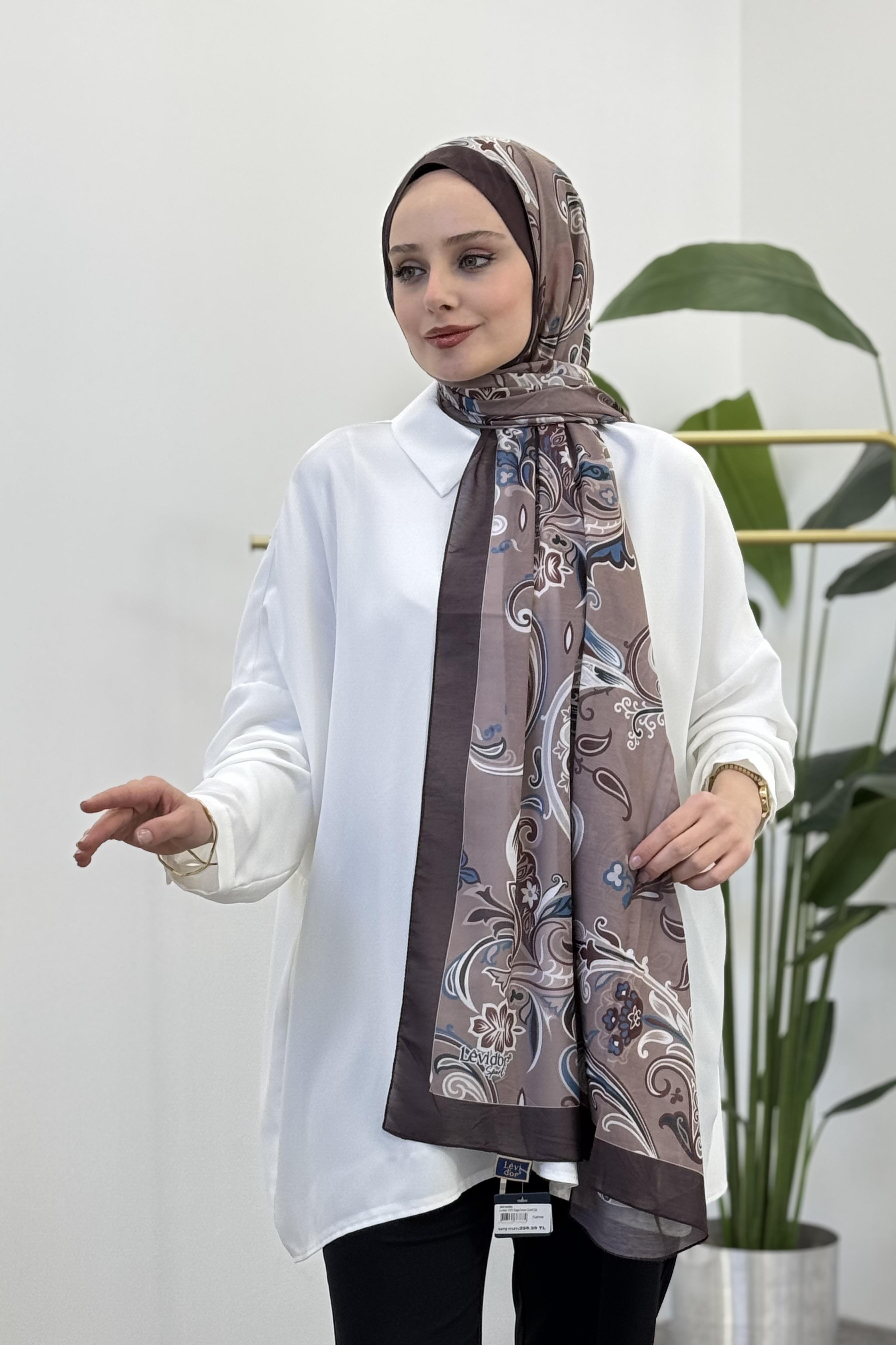 LEVİDOR Levidor 11212 Dalga Desen Çiçekli Şal - Kahve Levidor 11212 Dalga Desen Çiçekli Şal - Bilen Giyim Şal 