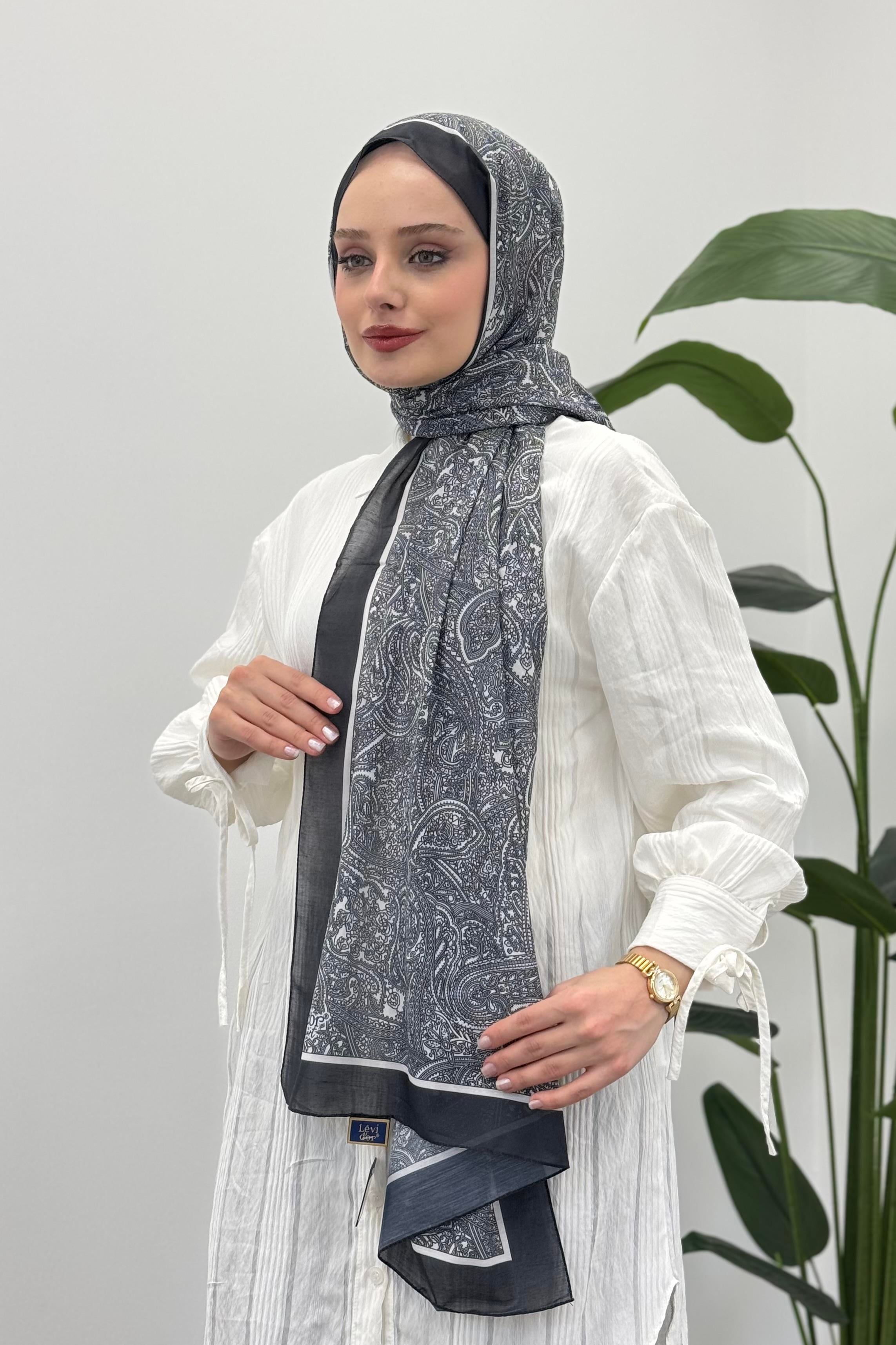 LEVİDOR Levidor 11290 Paisley Desen Şal - Siyah - Ekru Levidor 11290 Paisley Desen Şal - Bilen Giyim Şal 