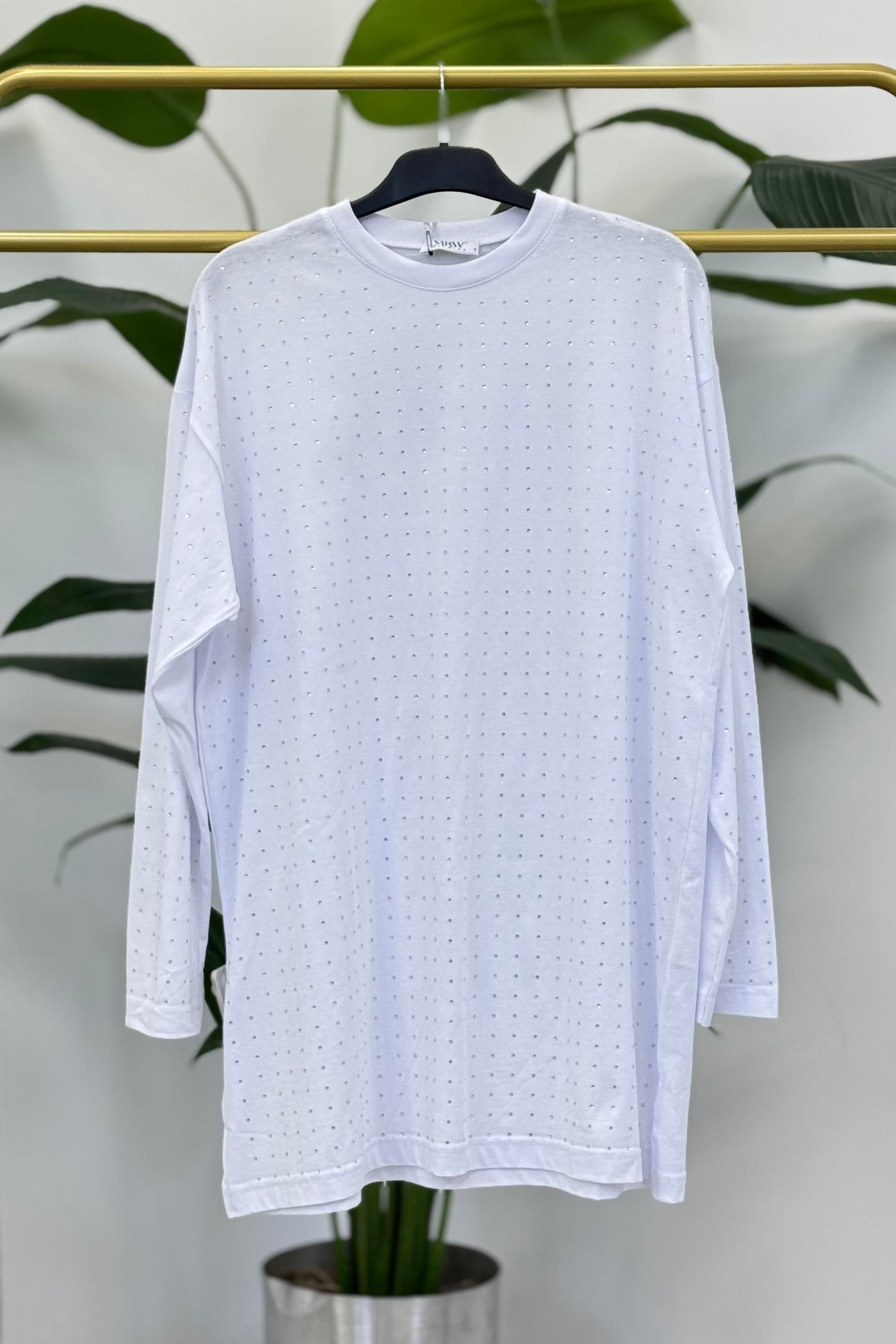 Merwish 1386 Taşlı  Tunik - Beyaz