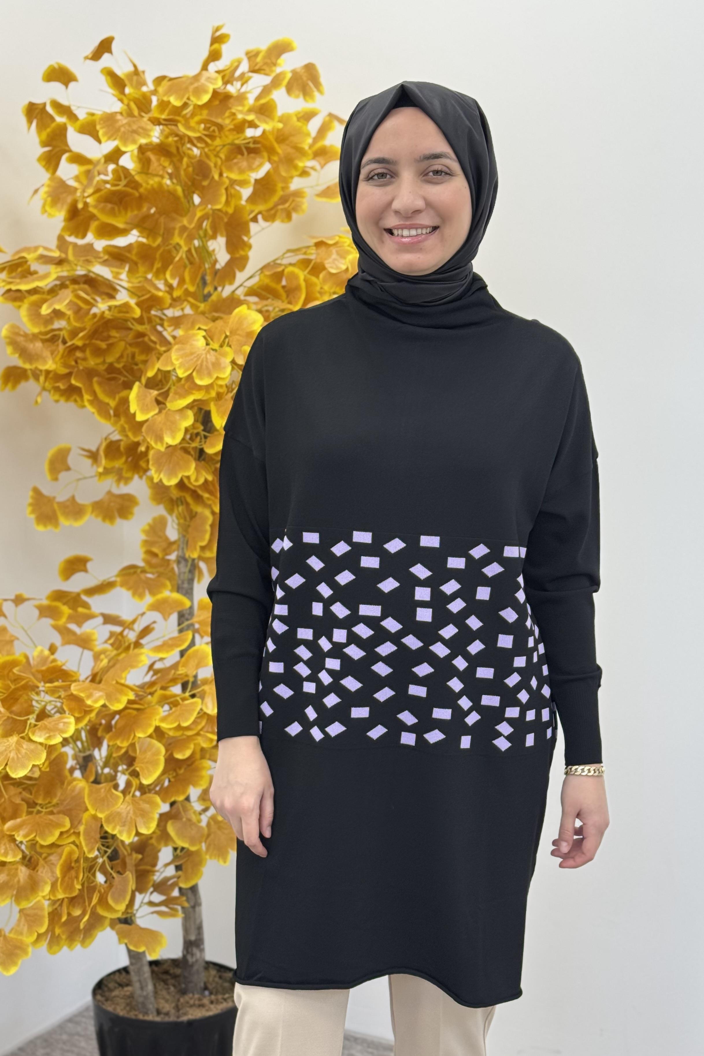 Misswhence Miss 242 Damalı Triko Tunik - Lila
