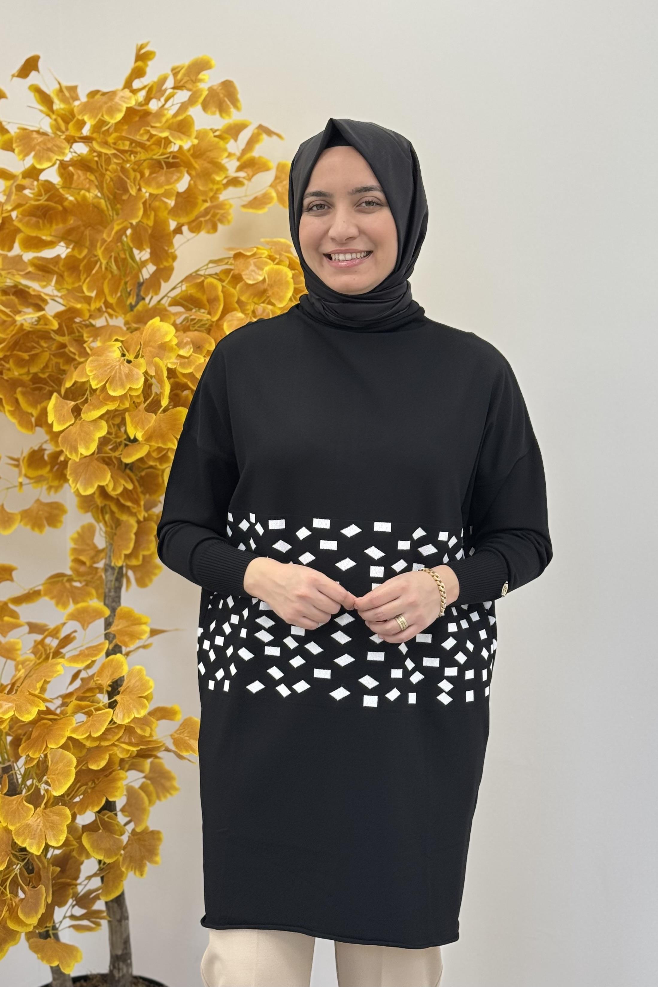 Misswhence Miss 242 Damalı Triko Tunik - Ekru