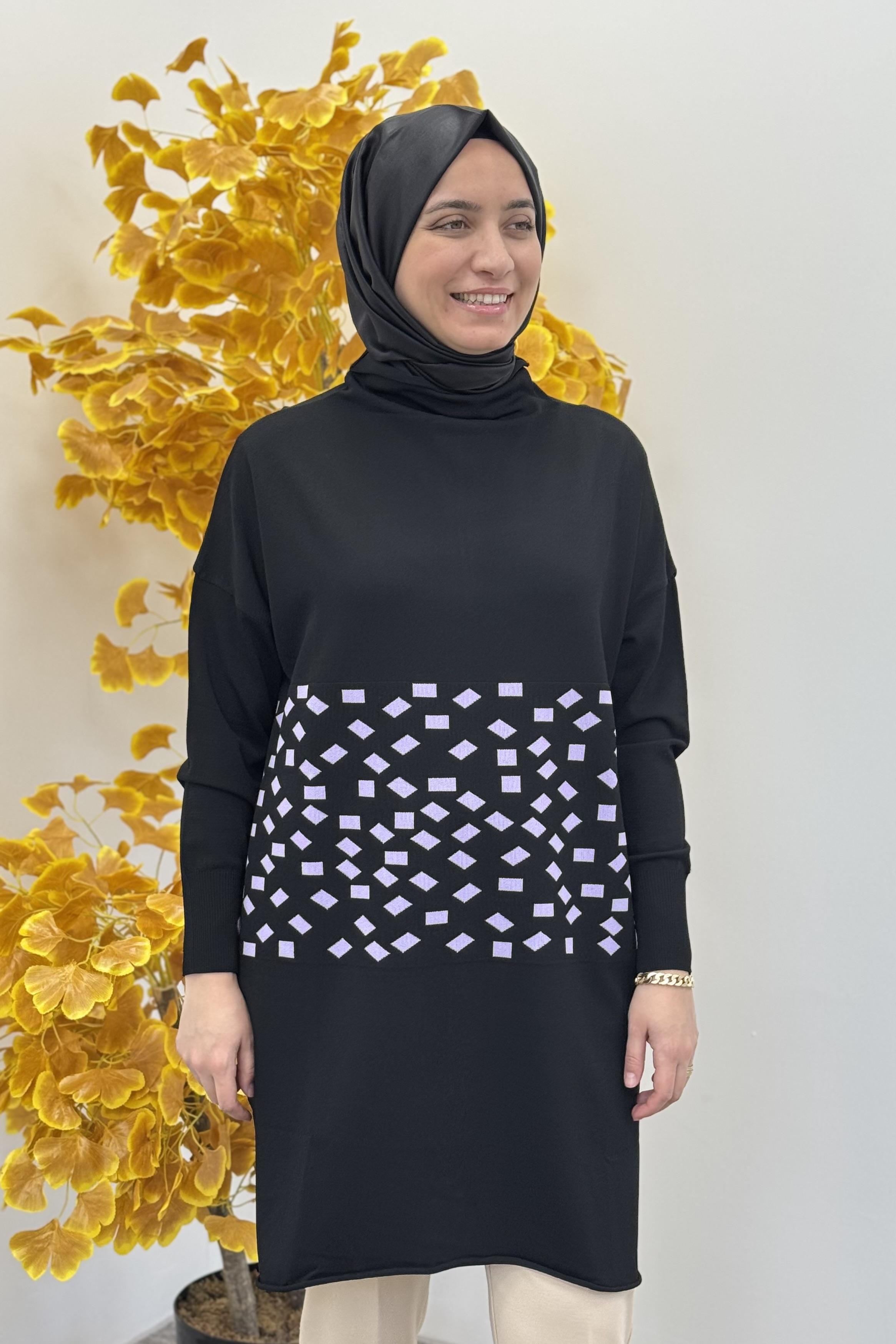 Misswhence Miss 242 Damalı Triko Tunik - Lila