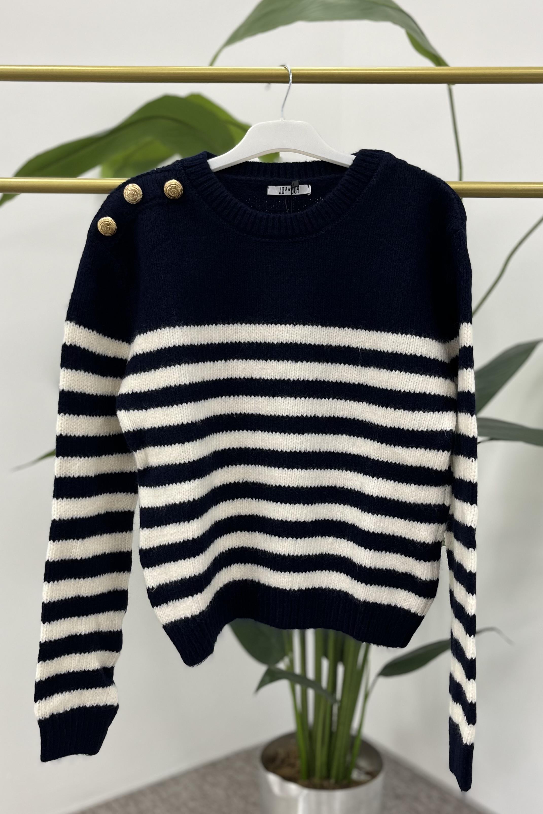 NEFİSE Omuz Düğme Detaylı Kazak 3173 - Lacivert - Vanilya  Kazak 