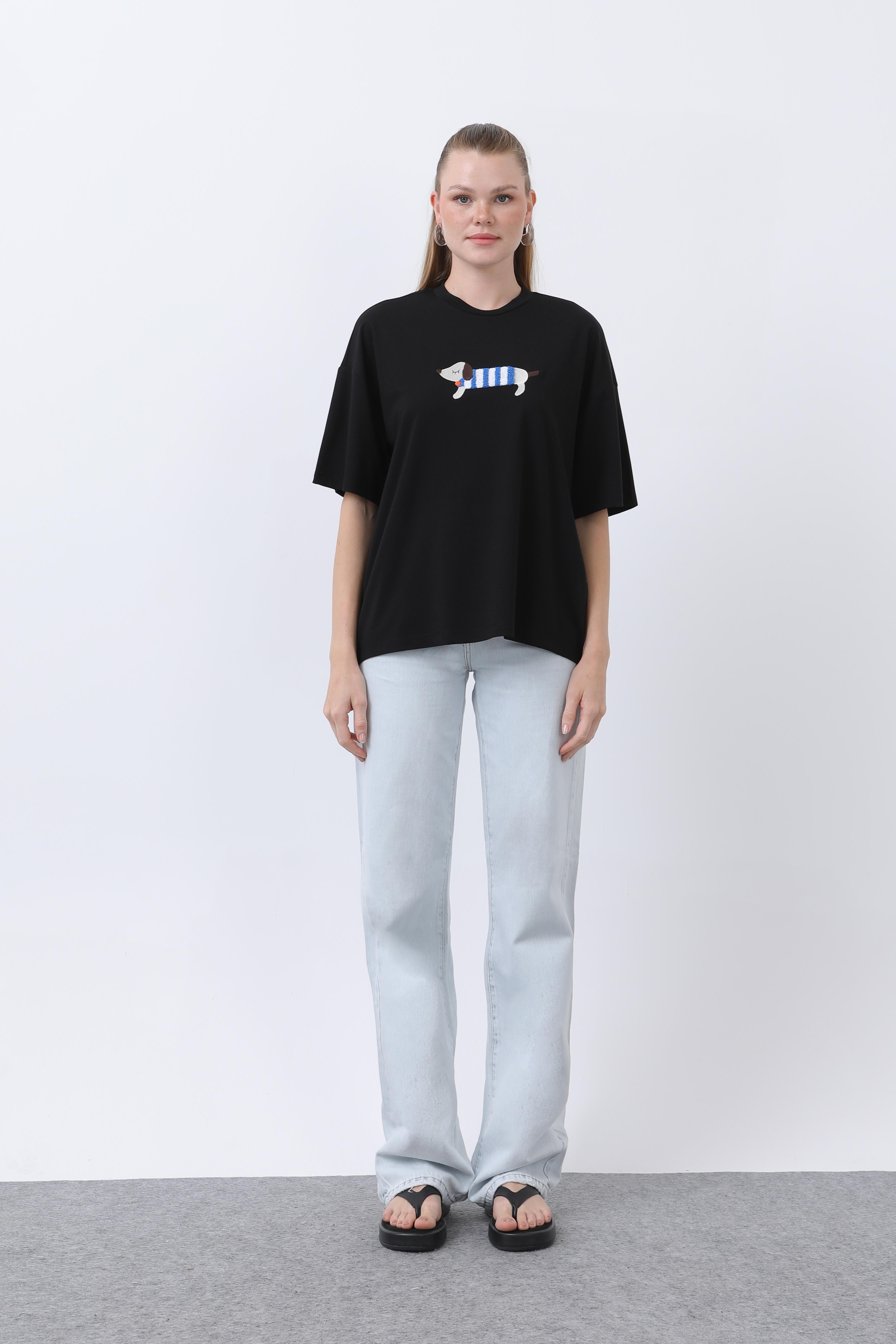 PUANE Sosis Köpek Baskılı Tişört 32255 - Siyah Sosis Köpek Baskılı Tişört 32255 - Bilen Giyim T-shirt 