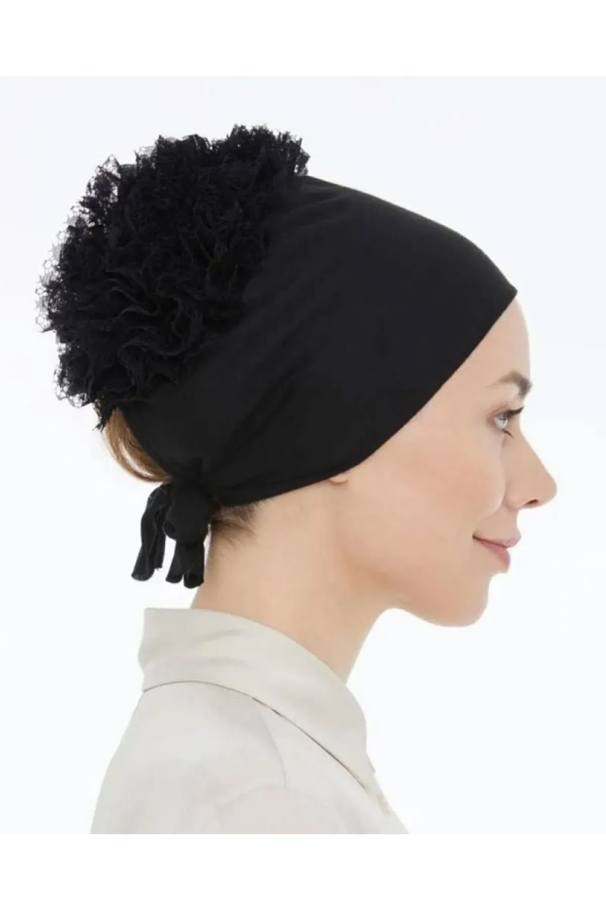 LEVİDOR Topuzlu Penye Bone - Siyah  Eşarp 