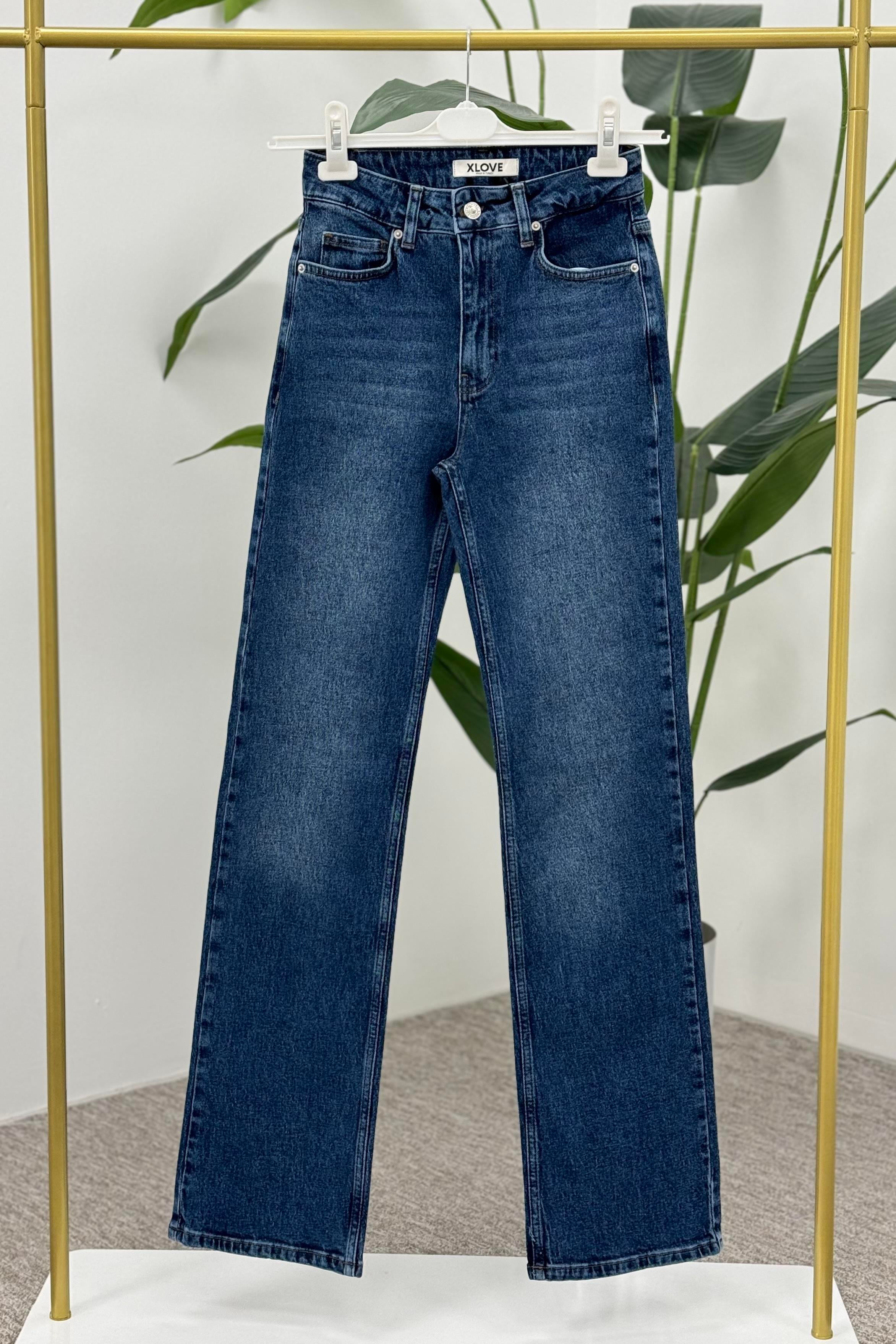 XLove Jeans Yüksek Bel Straight Pantolon 7033 - Mavi  Pantolon 