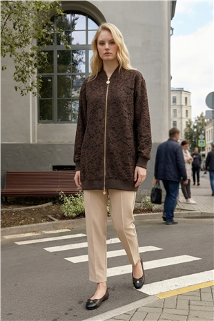 Dantel İşlemeli Oversize Kap 11305 Kahve