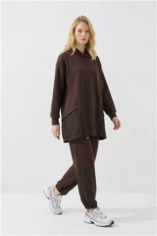 Kapüşon Detaylı Pantolonlu Takım 14539 Browni