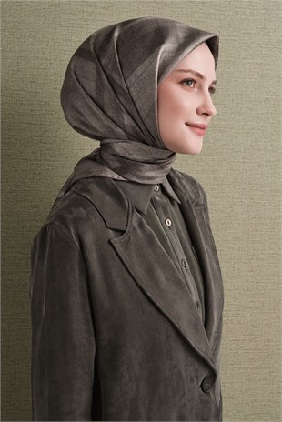 Armine 9618 Büyük Ekose Saf İpek Twill Eşarp Taş