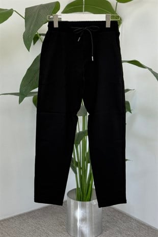 Bel Bağlamalı Duble Paça Pantolon X-221 - Siyah