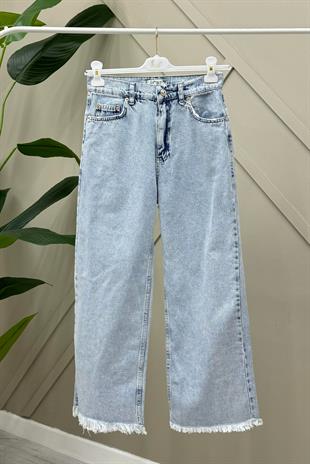 Crop Püsküllü Jean Pantolon 0029938 - Mavi