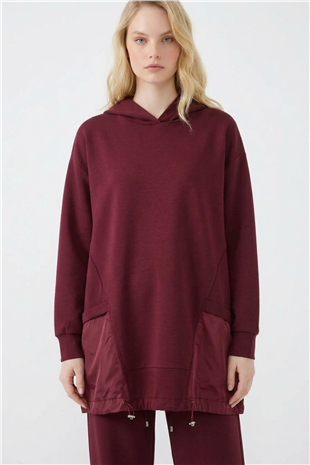 Kapüşon Detaylı Pantolonlu Takım 14539 Burgundy
