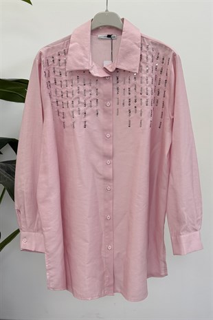 Omuzu Boncuk Detaylı Tunik 10794 - Pembe