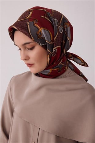 Belli 4400 Mozaik Ritim Geometrik %100 Twill İpek Eşarp - Bordo Eşarp BELLI 