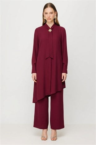 Armine Trend 26KA610 Ön Broş Detay Pantolonlu Takım Bordo