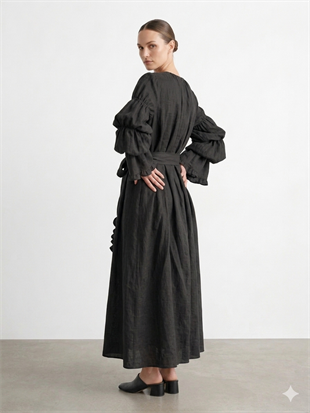 Kol Volan Oversize Elbise 32474 - Siyah