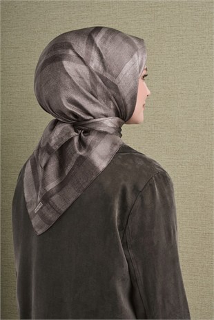 Armine 9618 Büyük Ekose Saf İpek Twill Eşarp Taş