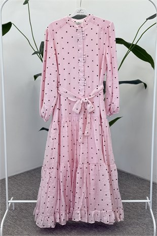 Puantiyeli Elbise 1602 Pembe