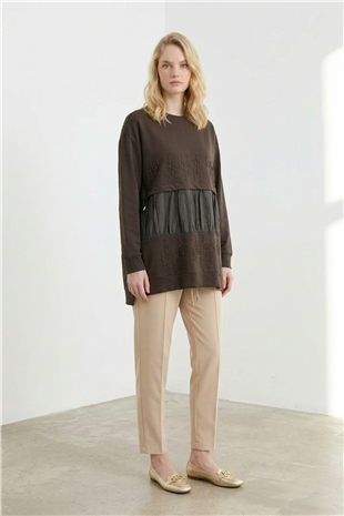 Dik Taş Baskılı Tunik 10825 Browni