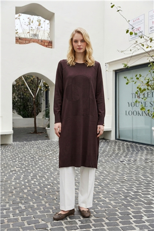 Ön Çiçek Baskılı Tunik 36231 Kahve