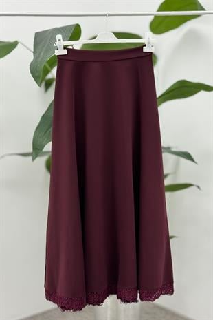 Dantel Detaylı Scuba Etek 18288 - Burgundy