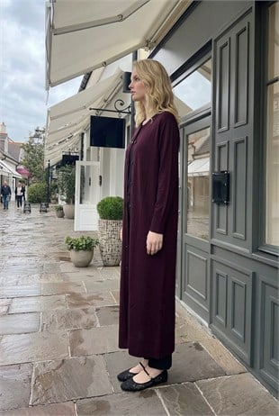 Düğme Detaylu Tam Boy Hırka 36338 Mürdüm