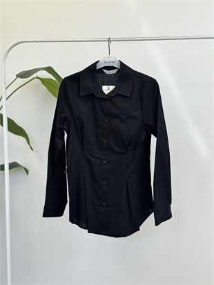 Bel Vurgulu Poplin Gömlek 1005907 Siyah