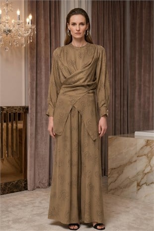 Ghisa Şal Baskı Detay Pantolonlu Takım 9423 Camel