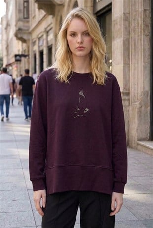 Kuş Baskılı Tunik 1000 Mürdüm
