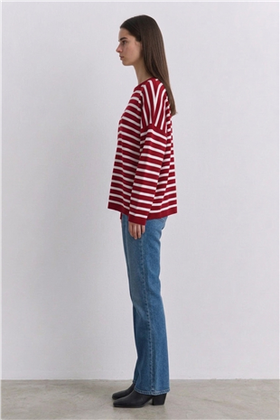 Çizgili Tunik 146049 Kırmızı - Beyaz