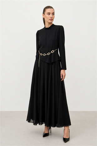 Armine Trend 26Y902 Kemer Aksesuarlı Elbise - Siyah