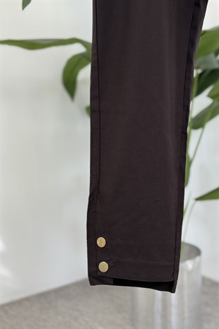 Paçası Düğme Detay Pantolon X-260 - Koyu Kahve