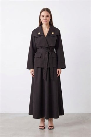 Yaka Broş Detay Etekli Takım 14530 Browni