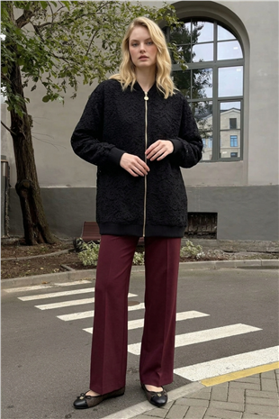 Dantel İşlemeli Oversize Kap 11305 Siyah