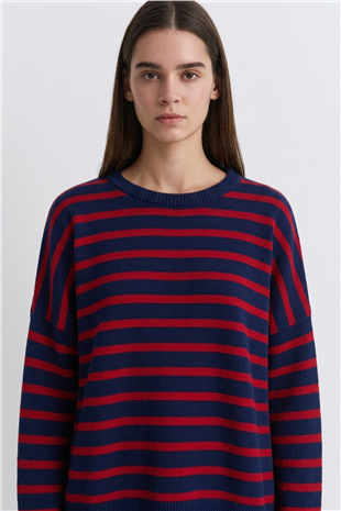 Çizgili Tunik 146049 Lacivert - Kırmızı